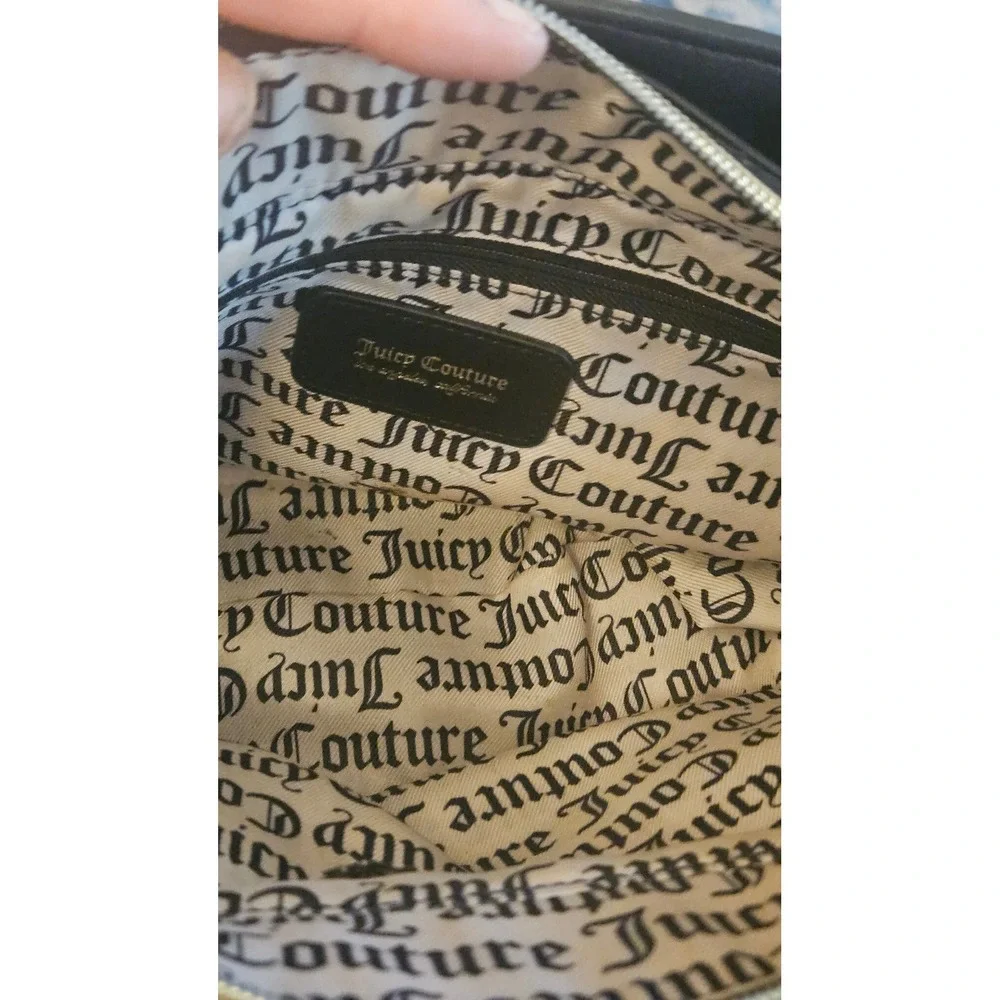 Juicy Couture Monogram Satchel Crossbody Bag with Heart Coin Purse Black Grey